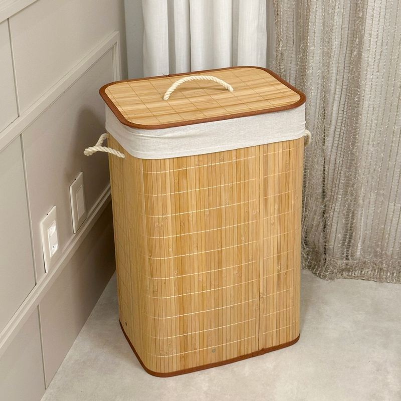 Cesto De Roupa Suja Bambu 72 Litros