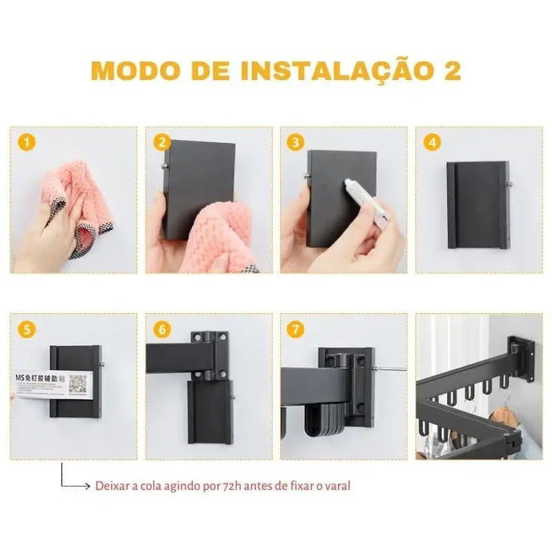 Varal Cabideiro Roupas Parede Retrátil Articulado