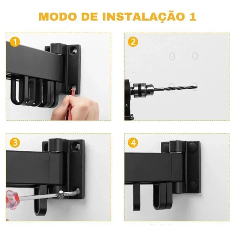 Varal Cabideiro Roupas Parede Retrátil Articulado